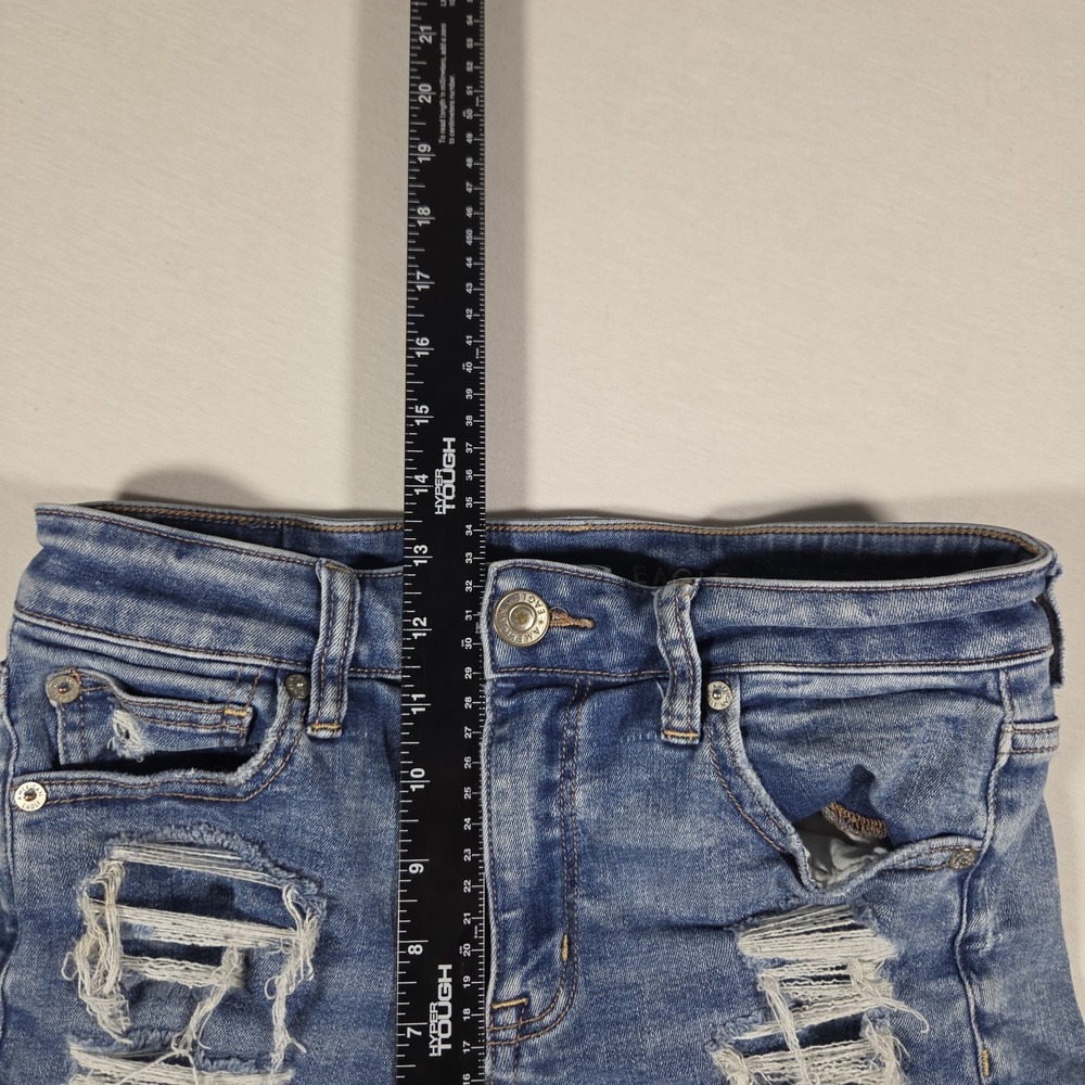 American Eagle Shorts High Rise Shortie Denim Womens Size 4 Distressed - Picture 8 of 9